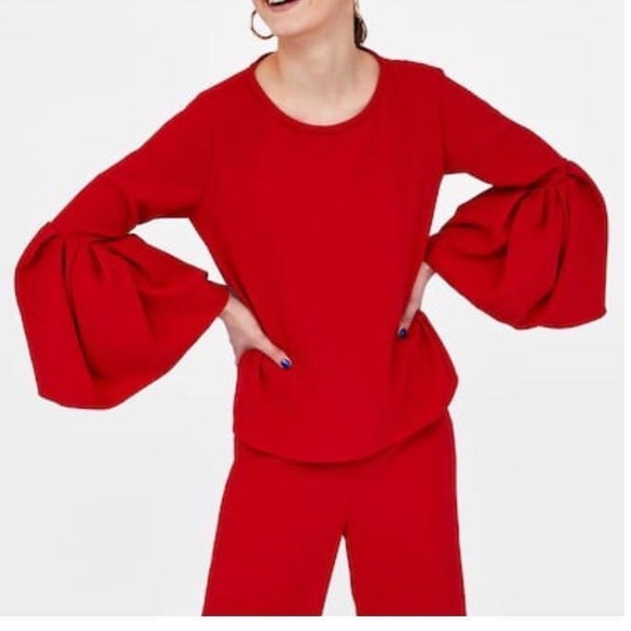 Zara red bell sleeve blouse - Picture 2 of 4